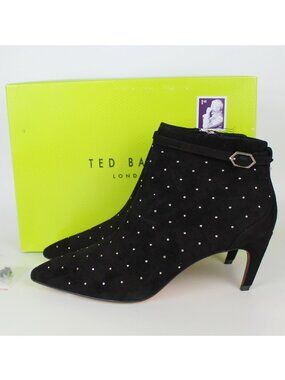 NEW TED BAKER Studded Pointed Toe Heeled Ankle Booties, US 9 / EU 39.5, Black
